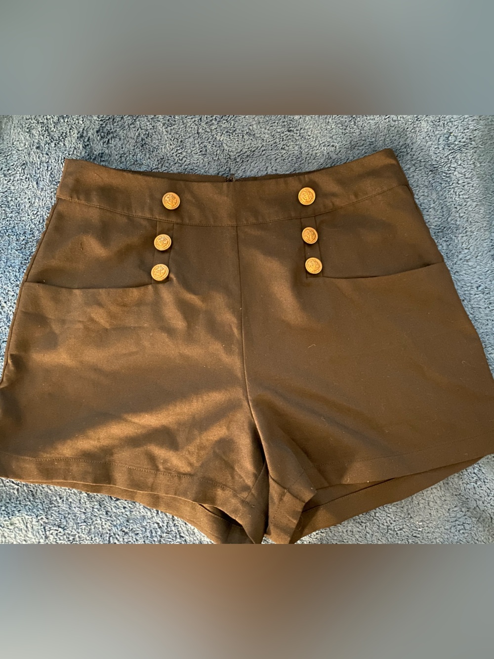 Unique Vintage Black High-Waist Shorts with Gold Buttons